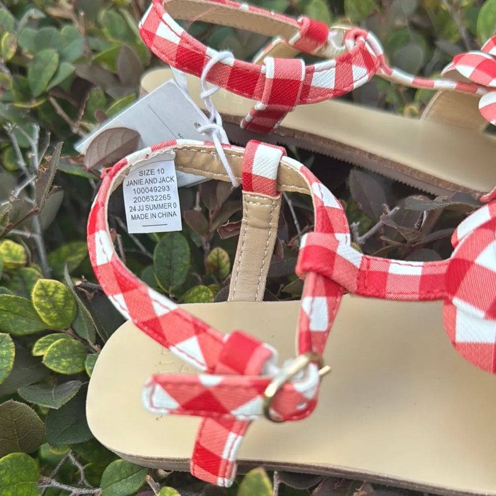 Janie and Jack Red and White Kids Gingham Sandals - Picture 7 of 8